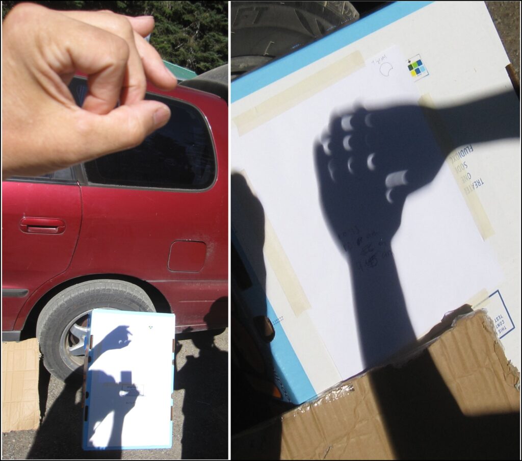 Sun Pictures II, an Eclipsed Sun c using fingers for apertures